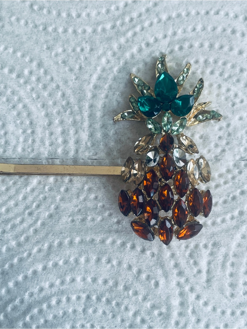 Crystal Pineapple Hairpin in Emerald & Amber